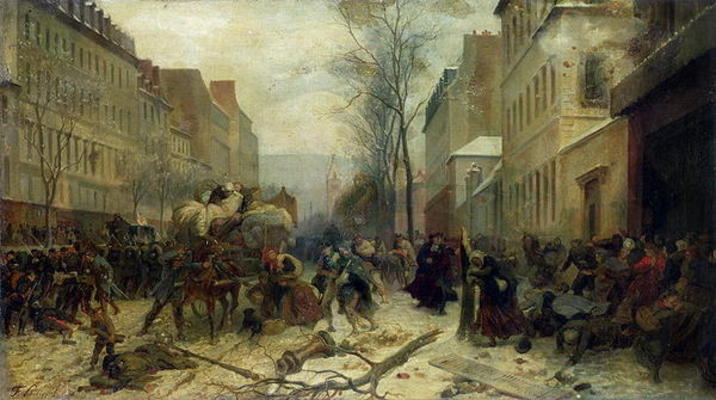 Bombardment of Paris in 1871 (oil on canvas) van Felix Philippoteaux