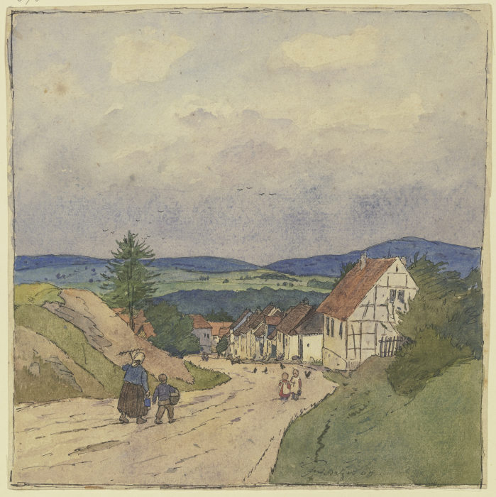 Village path to the valley van Ferdinand Balzer