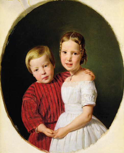 Portrait of Two Children van Ferdinand Georg Waldmüller