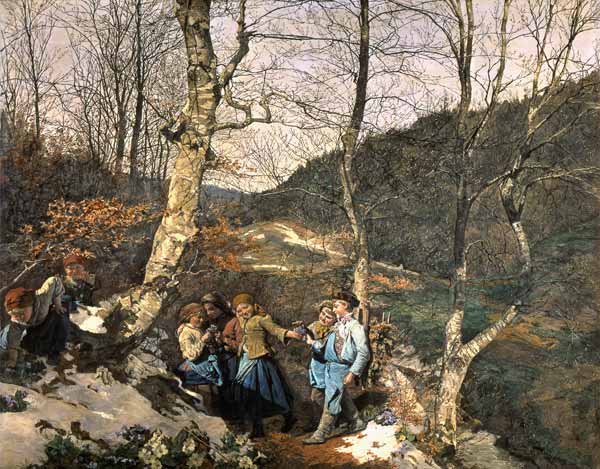 Early Spring in the Vienna Woods (The Violet Pickers) van Ferdinand Georg Waldmüller