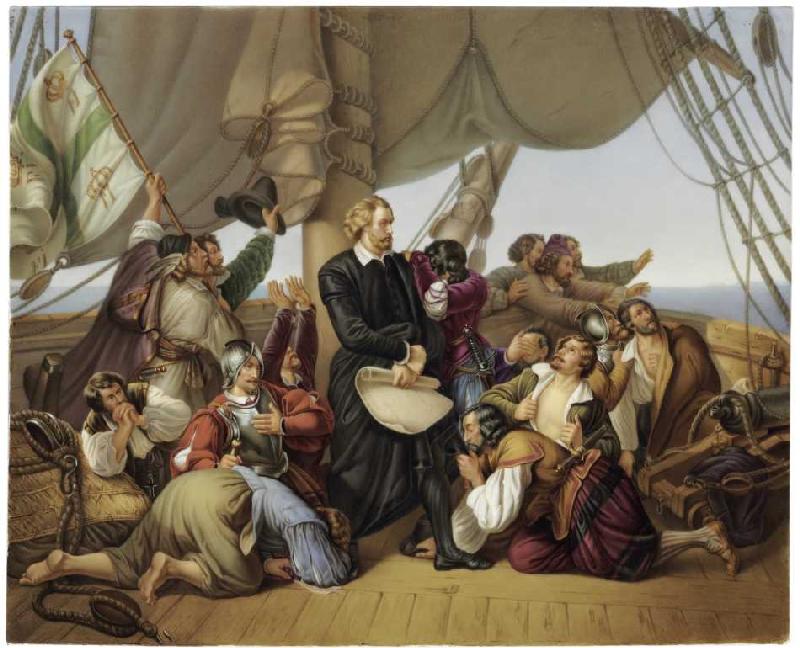 Christopher Kolumbus auf seinem Schiff. van Ferdinand Hodler