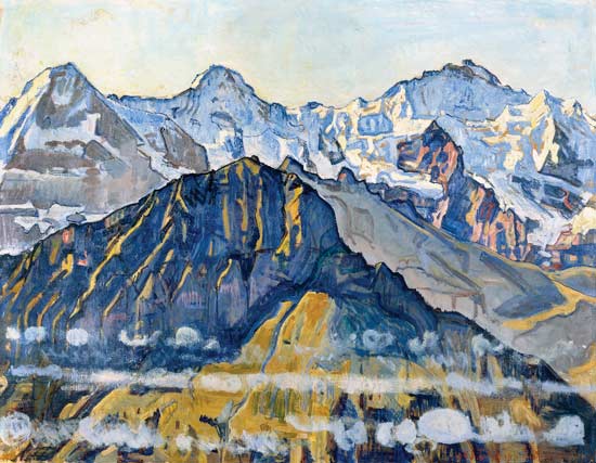 Eiger, Mönch en Jungfrau in de zon van Ferdinand Hodler