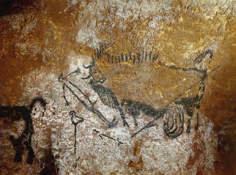 Höhle von Lascaux 17000 v. Chr. Verwundeter Bison (Länge 110 cm), ausgestreckter Mensch und Stange m van Ferdinand Hodler