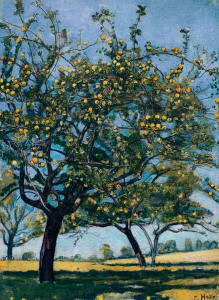 Hofstatt mit Apfelbäumen van Ferdinand Hodler