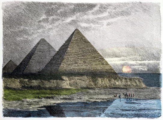 The Pyramids of Giza, from a series of the 'Seven Wonders of the World' published in 'Munchener Bild van Ferdinand Knab