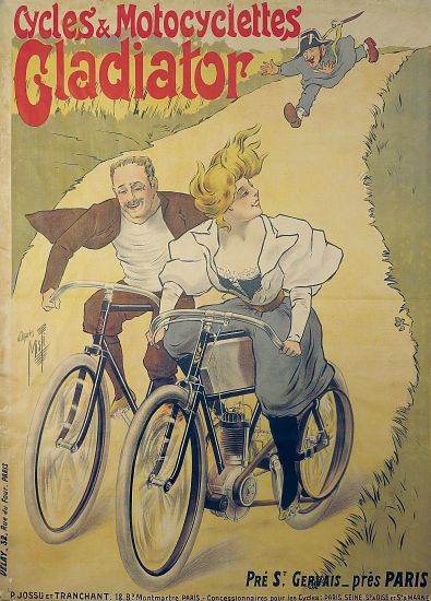 Poster advertising Gladiator bicycles and motorcycles van Ferdinand Misti-Mifliez