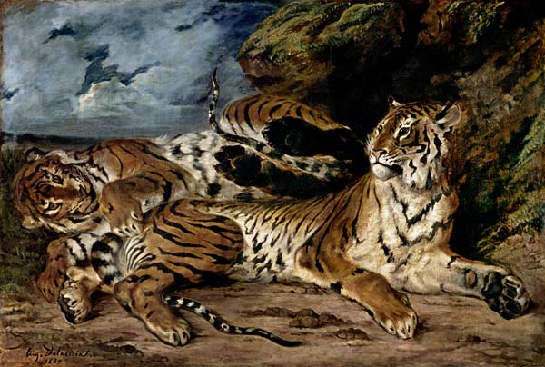 Tigerweibchen mit Jungen van Ferdinand Victor Eugène Delacroix