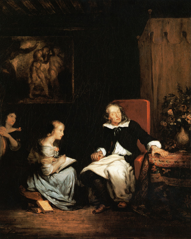 Milton diktiert seinen Töchtern das 'Paradise Lost' van Ferdinand Victor Eugène Delacroix