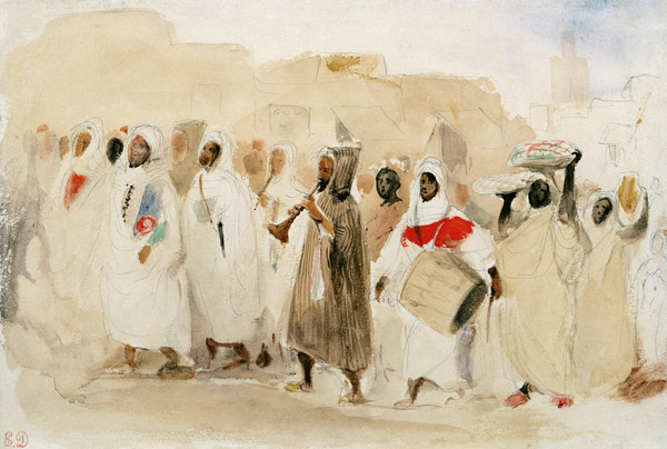 Procession of Musicians in Tangier van Ferdinand Victor Eugène Delacroix