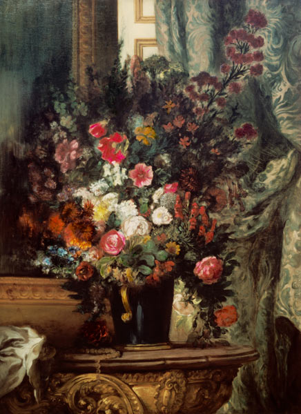 Vase mit Blumen auf einer Konsole van Ferdinand Victor Eugène Delacroix