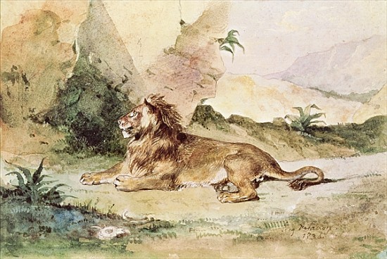 A Lion in the Desert van Ferdinand Victor Eugène Delacroix