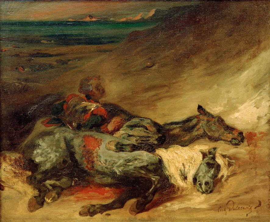 Les deux chevaux morts sur le champ de bataille van Ferdinand Victor Eugène Delacroix