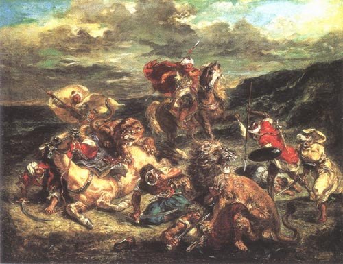 Löwenjagd van Ferdinand Victor Eugène Delacroix