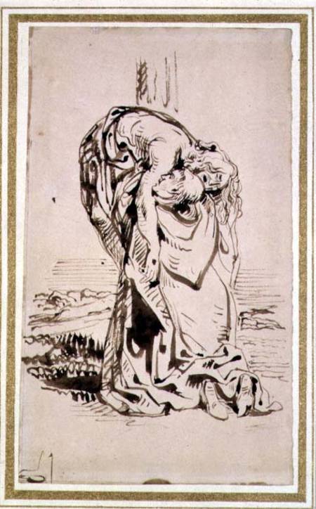 A Monk Bearing Christ (pen & ink on paper) van Ferdinand Victor Eugène Delacroix