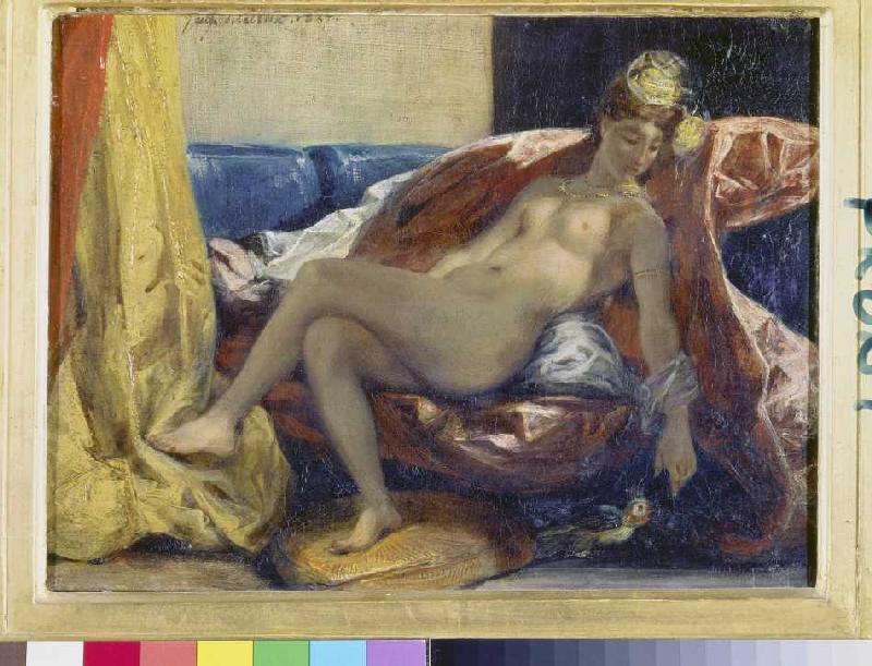 Nackte Frau, einen Papagei streichelnd. van Ferdinand Victor Eugène Delacroix