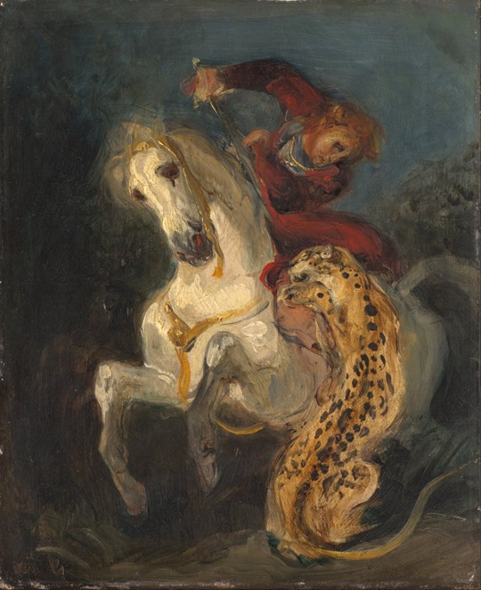 Rider Attacked by a Jaguar van Ferdinand Victor Eugène Delacroix