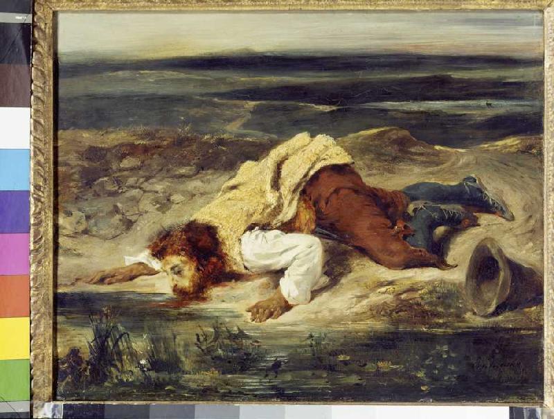 Römischer Hirte, an einer Quelle trinkend. van Ferdinand Victor Eugène Delacroix
