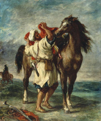 Araber sattelt sein Pferd van Ferdinand Victor Eugène Delacroix