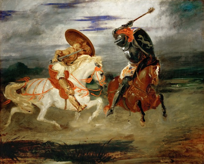 Knights Fighting in the Countryside van Ferdinand Victor Eugène Delacroix