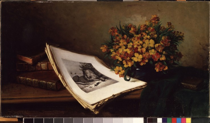 Still life with a lithograph van Ferdinand Wagner