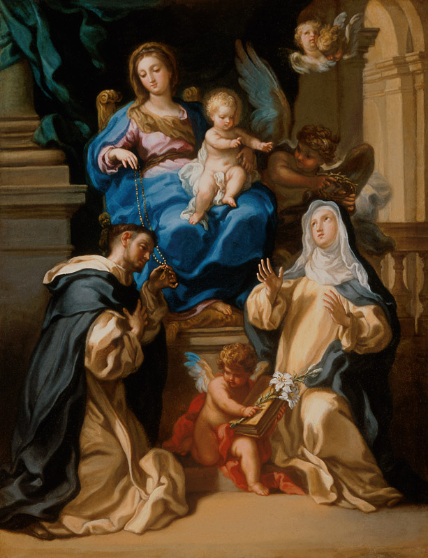Madonna mit Kind, den hll. Dominikus und Katharina von Siena, sowie Engeln van Filippo Ricci