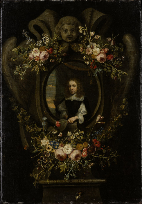 Portrait of a Man Wreathed by Flowers van Flämischer Meister