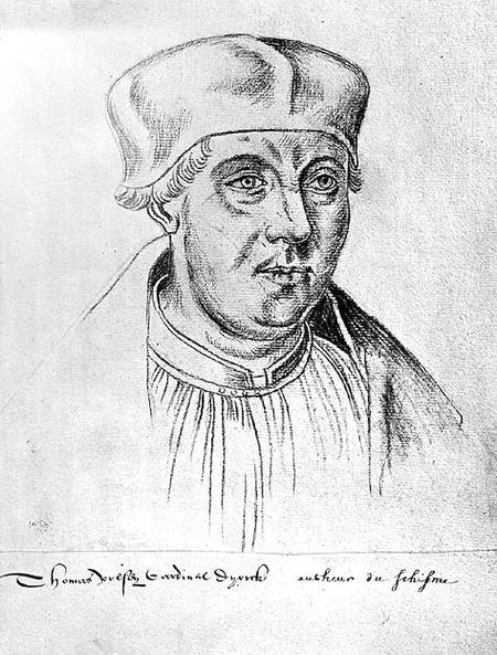 Ms 266 f.257 Portrait of Thomas Wolsey, cardinal of York, from the Recueil d'Arras, sketch from a po van Flemish School