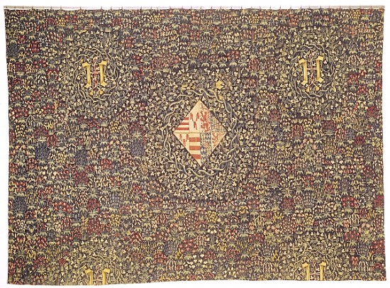Mille fleurs with the coat of arms of Jacqueline of Luxembourg (b.1439) van Flemish School