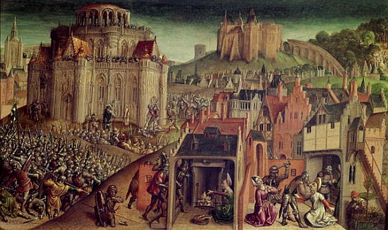 The Taking of Jerusalem by Titus, detail of the right hand side(detail of 161972) van Flemish School