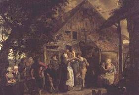 Villagers Merrymaking outside a Farmhouse