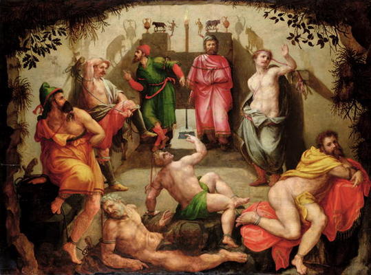 Plato's Cave (oil on panel) van Flemish School, (16th century)