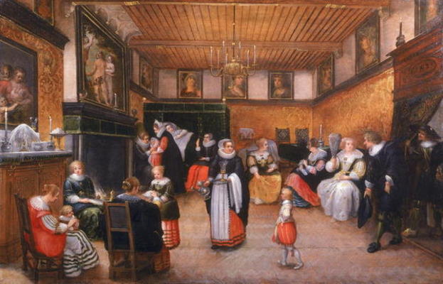A Christening Party, 1629 (oil on panel) van Flemish School, (17th century)