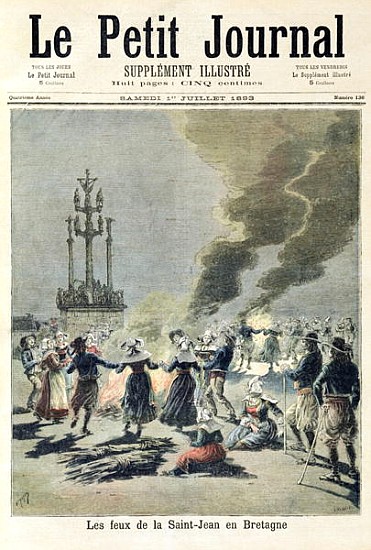 Bonfires lit to celebrate the summer solstice in Brittany, front cover of ''Le Petit Journal'', 1st  van Fortune Louis Meaulle