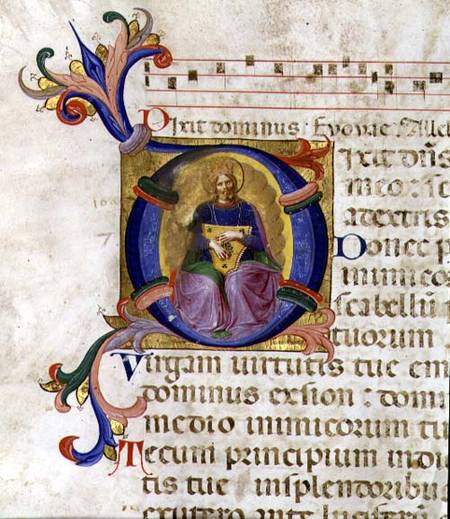 Ms 531 f.169v Historiated initial 'D' depicting King David with his lyre, from a psalter from San Ma van Fra Beato Angelico