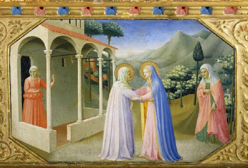 Die Begegnung von Maria und Anna. Predella des Altars Verkündigung Mariae van Fra Beato Angelico