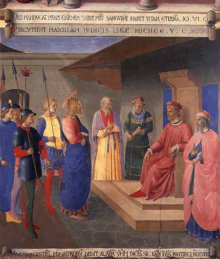 Christ Before Caiaphus, detail from panel three of the Silver Treasury of Santissima Annunziata van Fra Beato Angelico