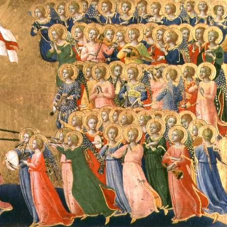 Christ Glorified in the Court of Heaven, detail of musical angels from the right hand side van Fra Beato Angelico