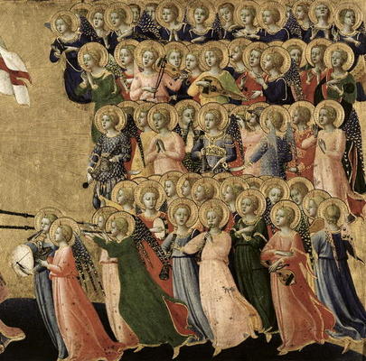 Christ Glorified in the Court of Heaven, detail of musical angels from the right hand side, 1419-35 van Fra Beato Angelico