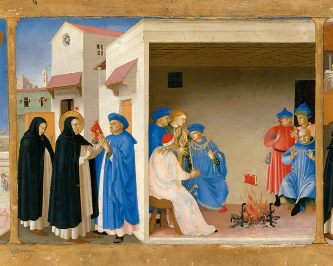 The Dispute of Saint Dominic and the Miracle of the Book (Predella of the retable The Coronation of  van Fra Beato Angelico