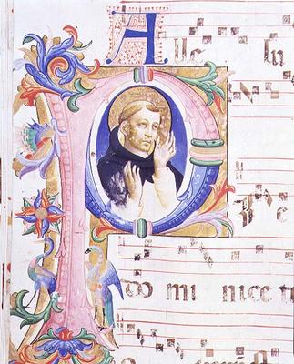 Missal 558 f.24v Historiated initial 'P' depicting a male saint van Fra Beato Angelico