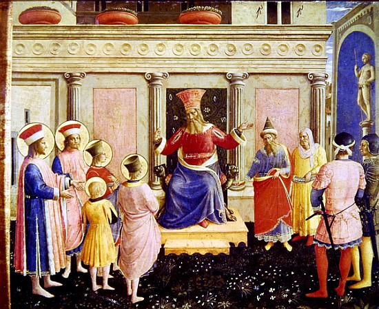 Saints Cosmas and Damian and their brothers before the proconsul Lysias, from the predella of the Sa van Fra Beato Angelico