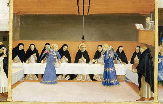 St. Dominic and his Companions Fed Angels, from the predella panel of the Coronation of the Virgin,  van Fra Beato Angelico