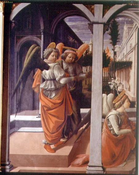 The Annunciation, detail of the two angels van Fra Filippo Lippi