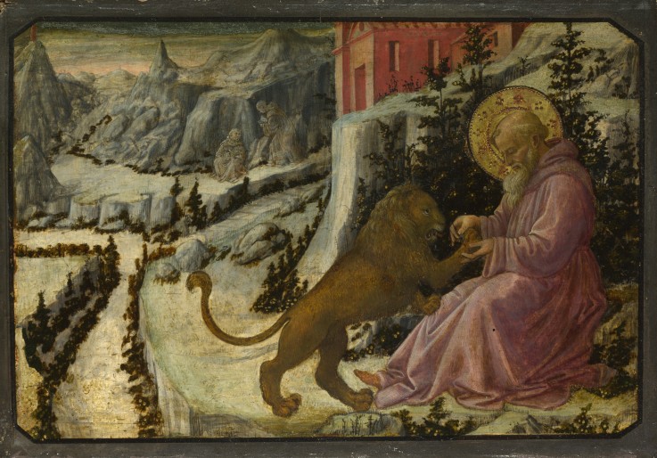 Saint Jerome and the Lion (Predella Panel of the Pistoia Santa Trinità Altarpiece) van Fra Filippo Lippi