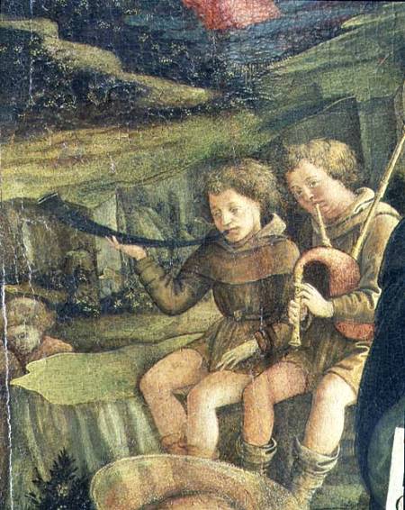 Two Musical Shepherds, detail from The Nativity van Fra Filippo Lippi