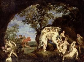 Diana mit neun Nymphen und Aktäon van Francesco Albani