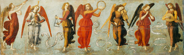 Angels playing musical instruments van Francesco Botticini