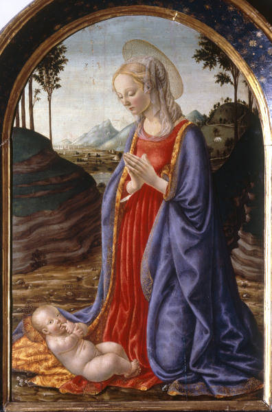 F.Botticini, Maria das Kind anbetend van Francesco Botticini
