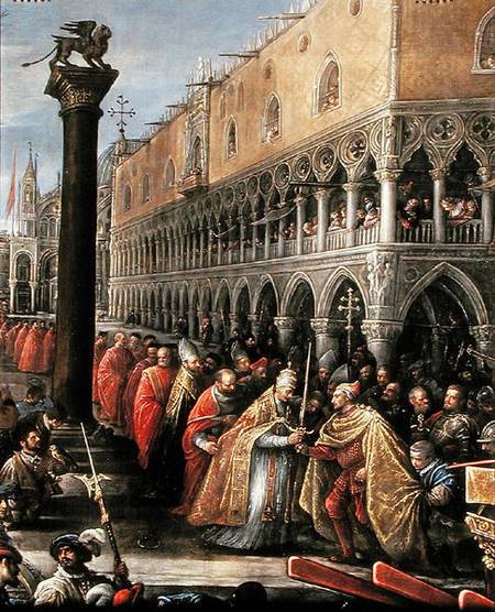 Pope Alexander III, at the head of a procession, presents a sword to a notable Venetian van Francesco da Ponte