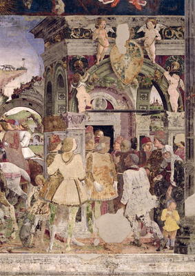 Borso d'Este, Prince of Ferrara, rendering justice: March from the Room of the Months, 1467-70 (fres van Francesco del Cossa